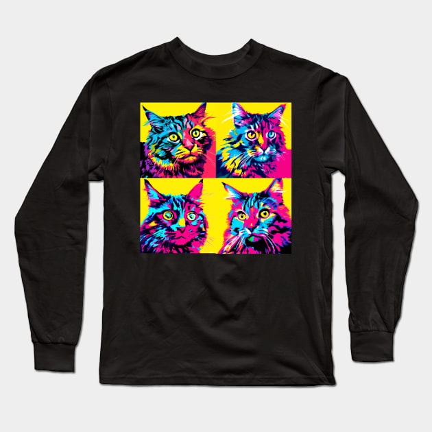 American Curl Pop Art - Cat Lover Gift Long Sleeve T-Shirt by PawPopArt
